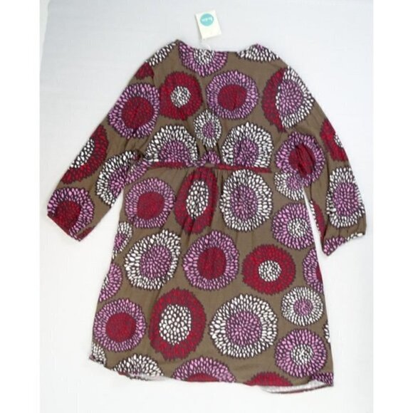 New Boden US 14 Maroon Beaded Scoop Neck Floral Print Viscose Empire Waist Dress - Picture 4 of 8